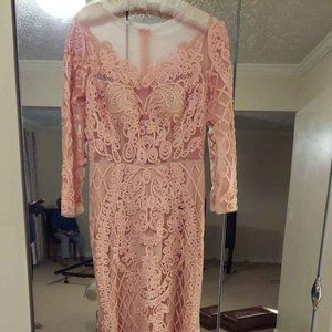 Peach pearl embroidered dress